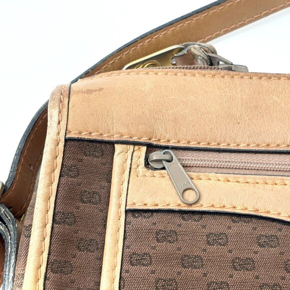 VINTAGE GUCCI Brown Leather & Canvas Crossbody Classic 1970's Purse / Clutch - Picture 4 of 15